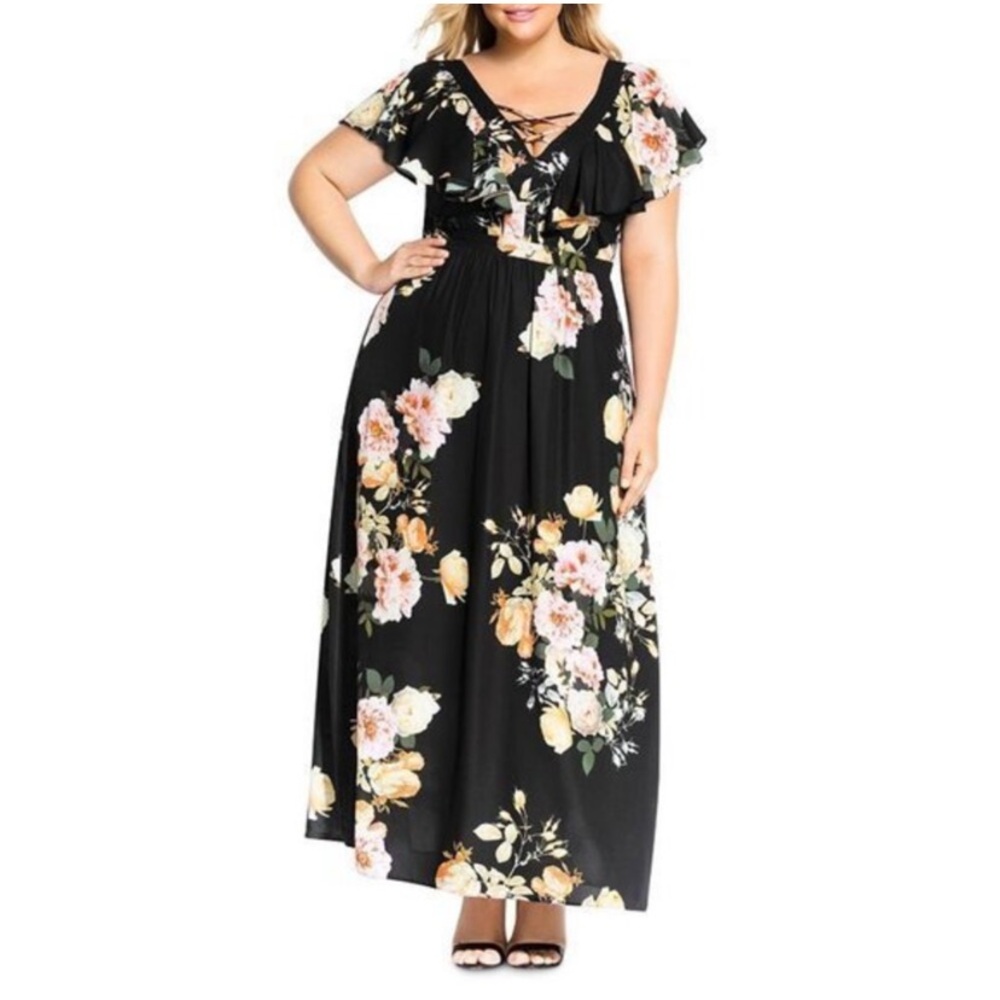Tuscan Rose Floral Elegant Maxi Dress